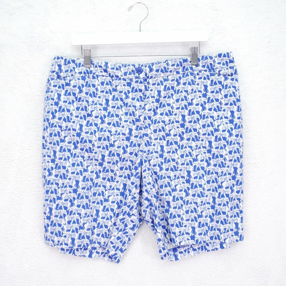 Talbots The Perfect Bermuda Shorts Blue‎ White Elephant Print -16P  38 / 9- High